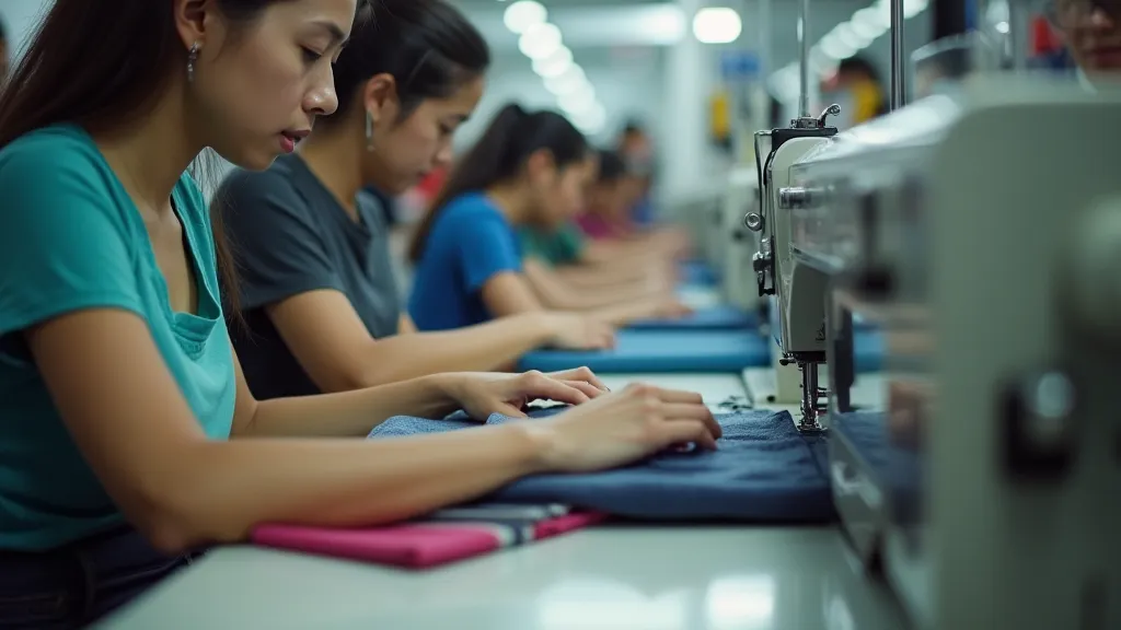 Garment factory worker sewing