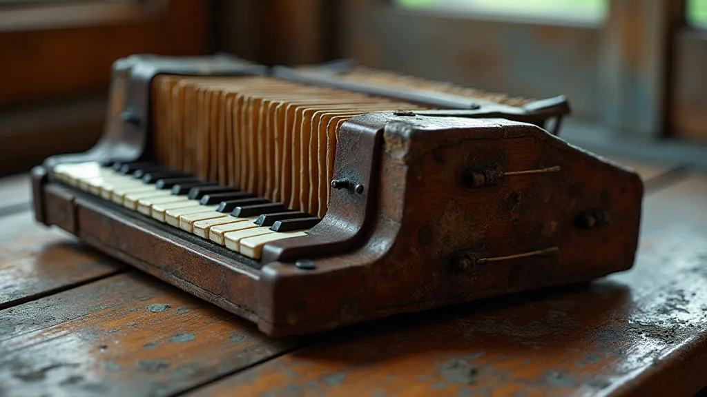 Vintage accordion on wooden table