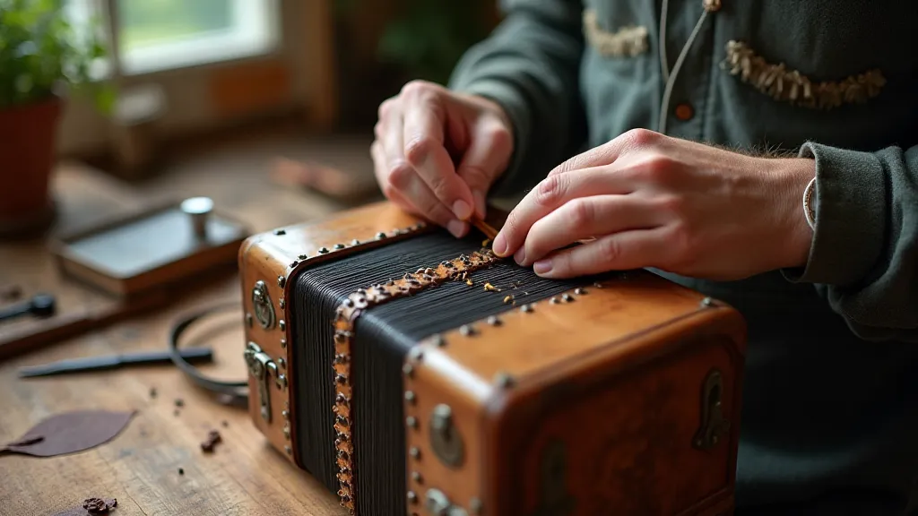 Craftsman repairing an antique accordion