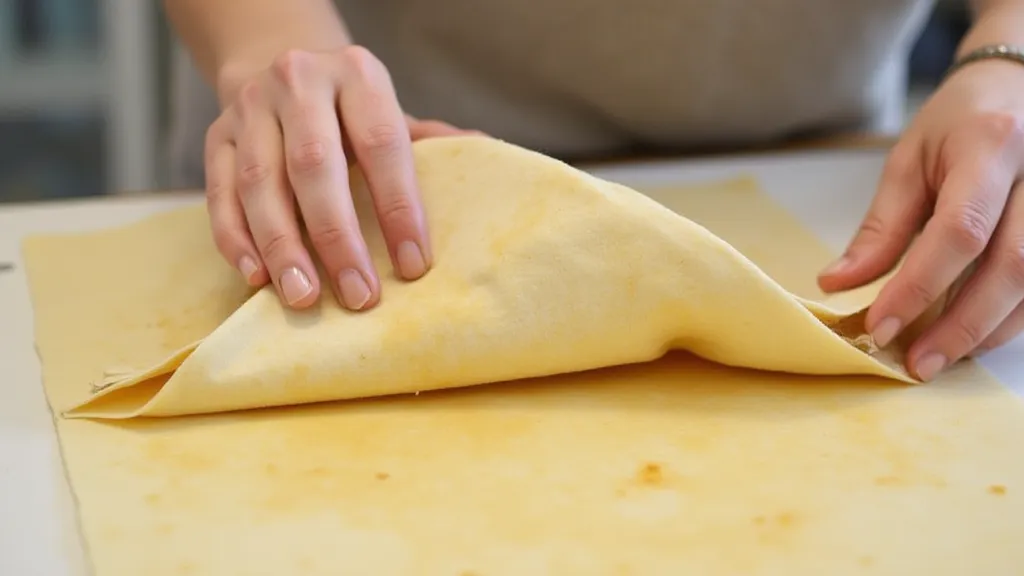 Hands peeling beeswax wrap from parchment paper