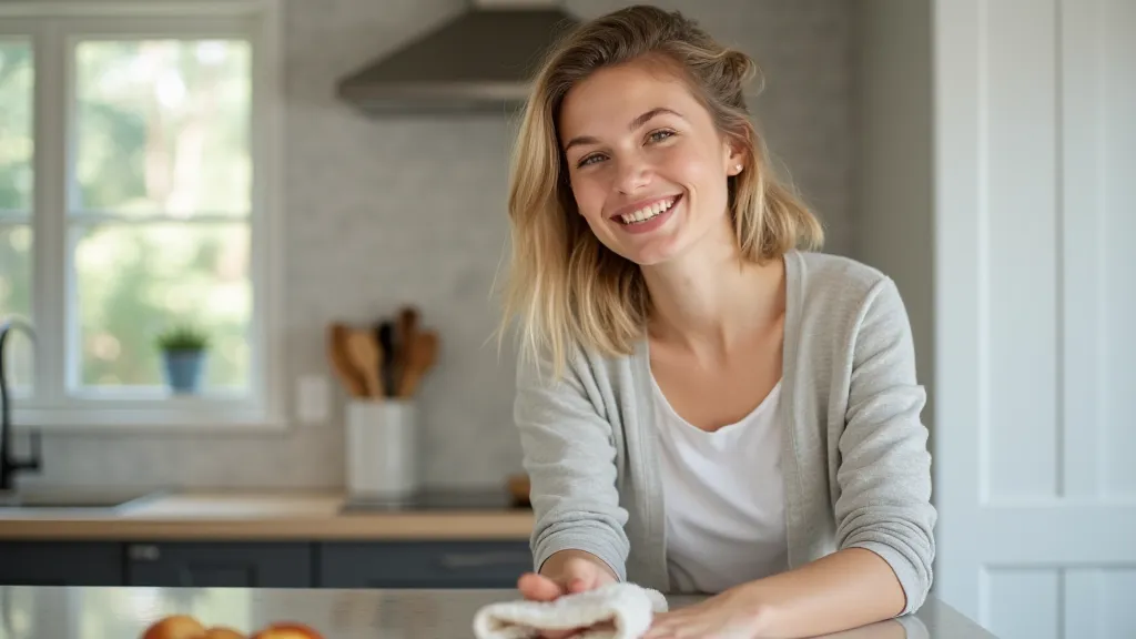 Person cleaning a kitchen counter