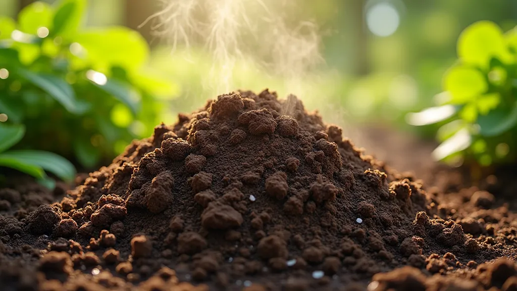 A pile of rich compost surrounded by plants