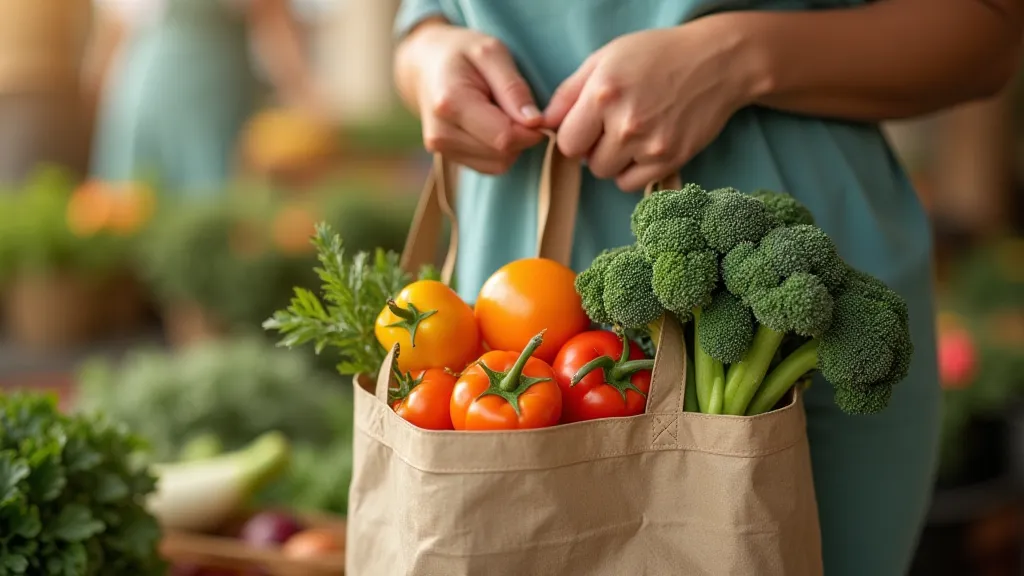 Reusable tote bag with produce