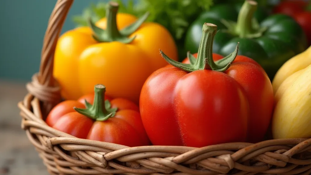 Basket of seasonal fruits and vegetables