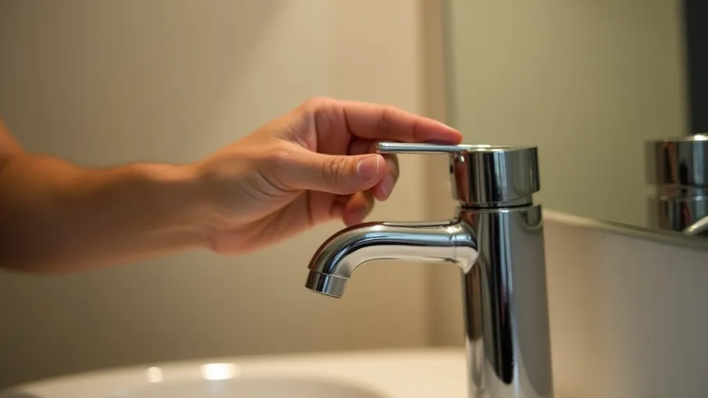 Hand turning off faucet while brushing teeth